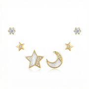 Celestial Moon & Star Stud Earrings Combo | Gold Plated 925 Sterling Silver